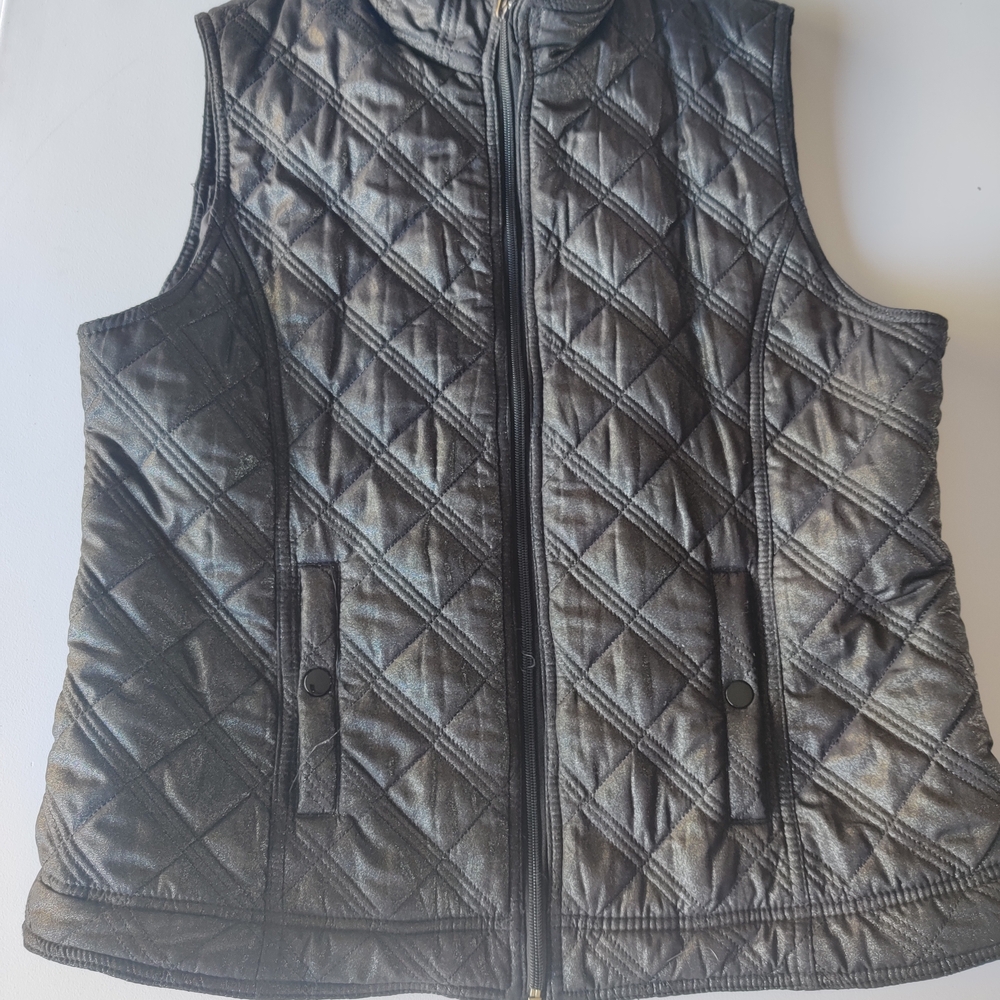 Chico's Padded Metallic  Black Vest Size 2 Women's